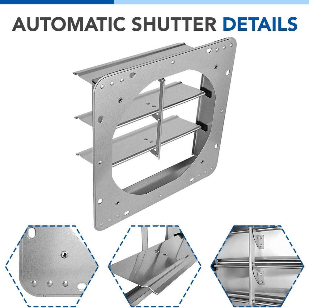 12-Inch Square Aluminum Automatic Gravity Shutter Louver Vent for Garages Silver