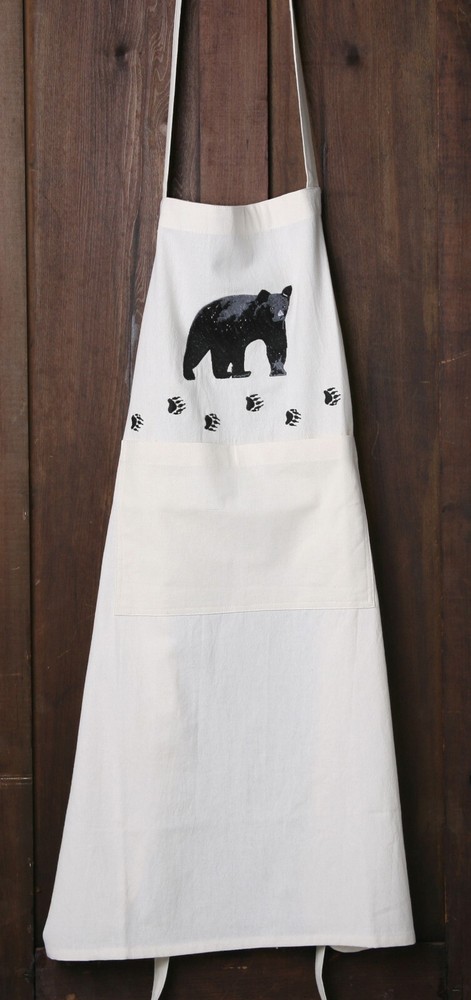 bear apron, embroidered, with large pocket