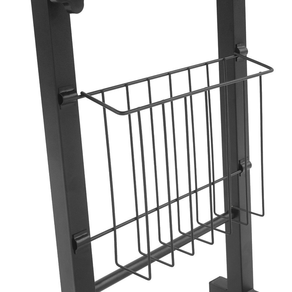 2 Tiers Adjustable Bed Side Table Black Indoor Mobile Standalone Table w/ Wheels