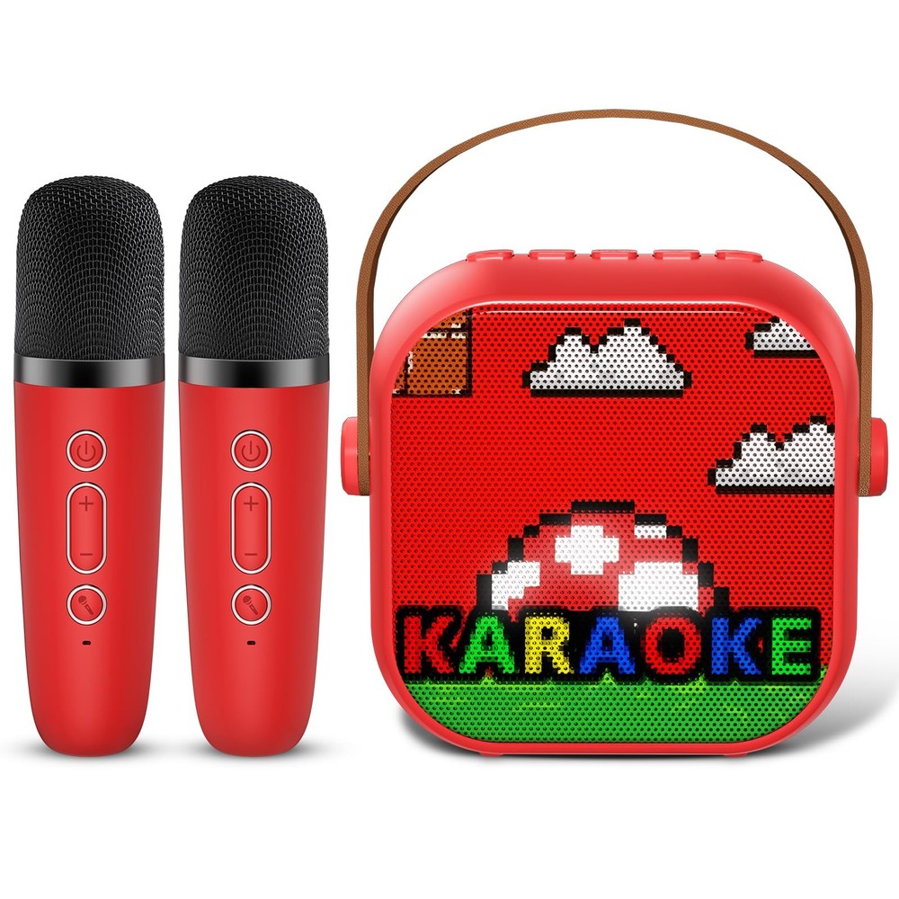 Mini Karaoke Machine, Portable Bluetooth Speaker with 2 Wireless Microphones ...