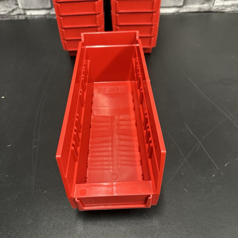 Quantum Nesting Plastic Shelf Bin 12" x 4-1/8" x 4", 32/Case Red (Read Desc)