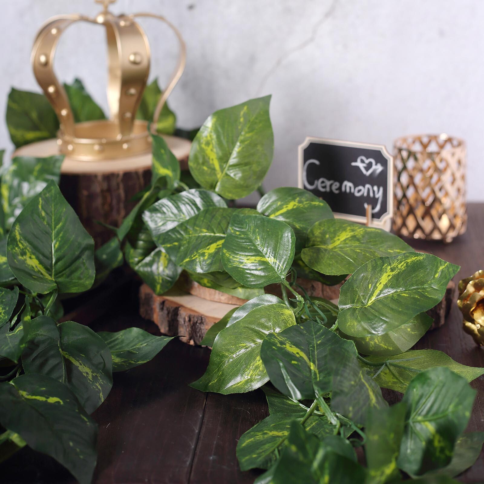 8 ft 3D Green Artificial Pothos Greenery CHAIN GARLAND Wedding Home Decorations