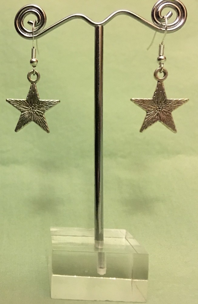 SOLID STAR with RAYS EARRINGS - Pewter with Sterling Silver Ear Wires