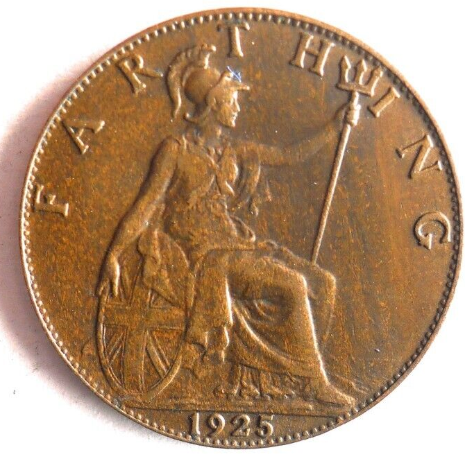 1925 GREAT BRITAIN FARTHING - Excellent Coin - FREE SHIP - Farthing Bin #3