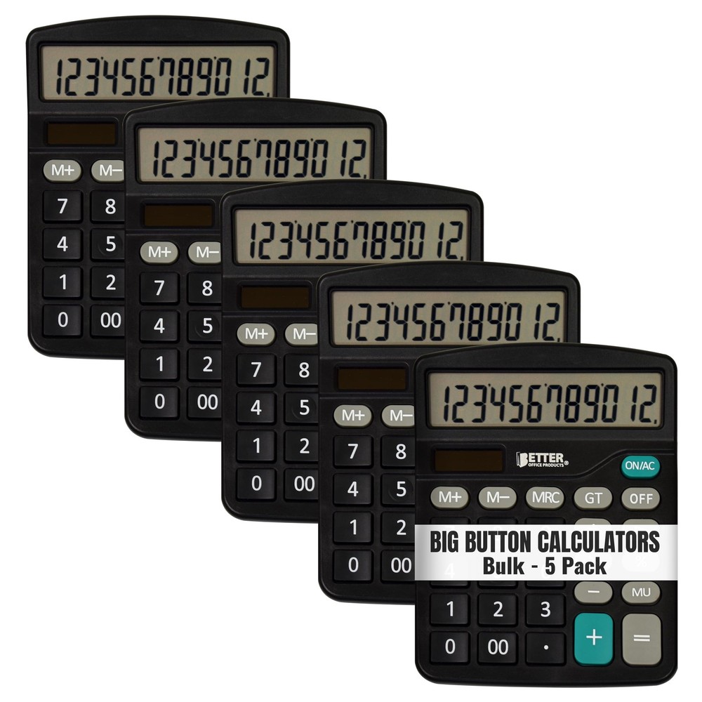 Ts Large Desktop Calculators 5 Pack 12digit Lcd Display Angled Display Panel Sta