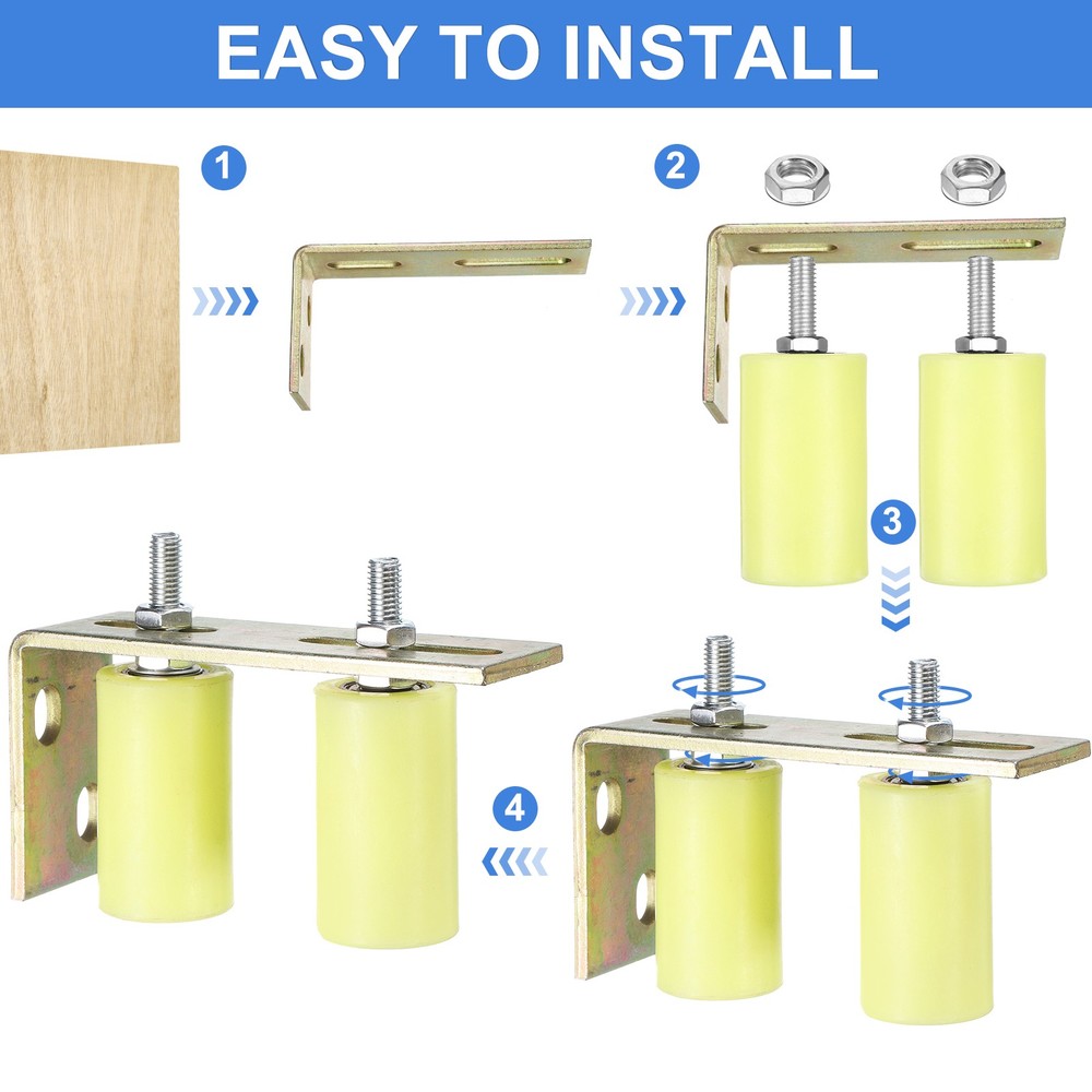 4Pcs Slide Gate Guide Roller 3" Nylon Gate Support Rollers with Bracket Yellow