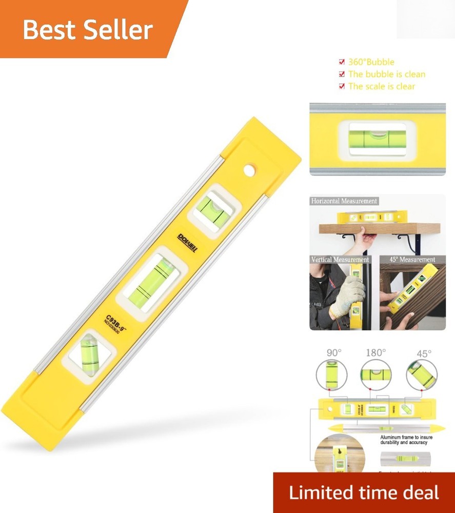 Compact 9-Inch Magnetic Level with Multi-Angle Bubbles for Accurate Alignments