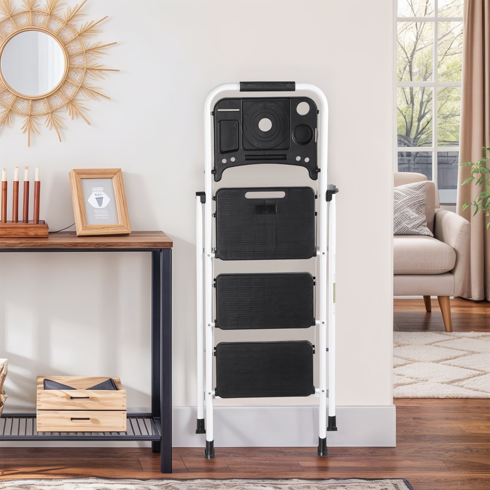 Step Ladder 3 Step Ladder with Tool Platform Folding Step Stool Multi-Purpose
