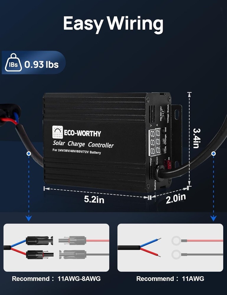12A Boost MPPT Solar Charge Controller for 48V/60V/72V Battery Systems