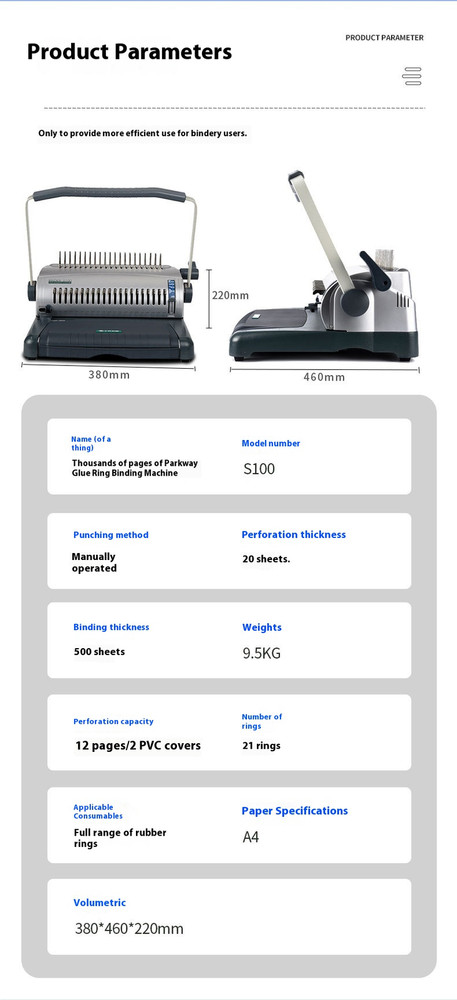 S100 Manual Comb Type Rubber Ring Strip Binding Machine Hole Punching Tool