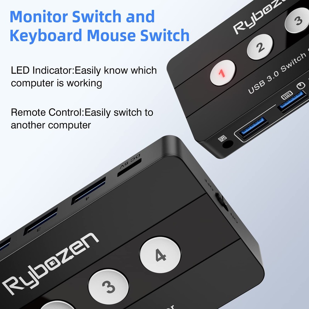 USB 3.0 Switch Selector, 4 Port KVM Switch USB Peripheral Switcher Box, 4 Comput