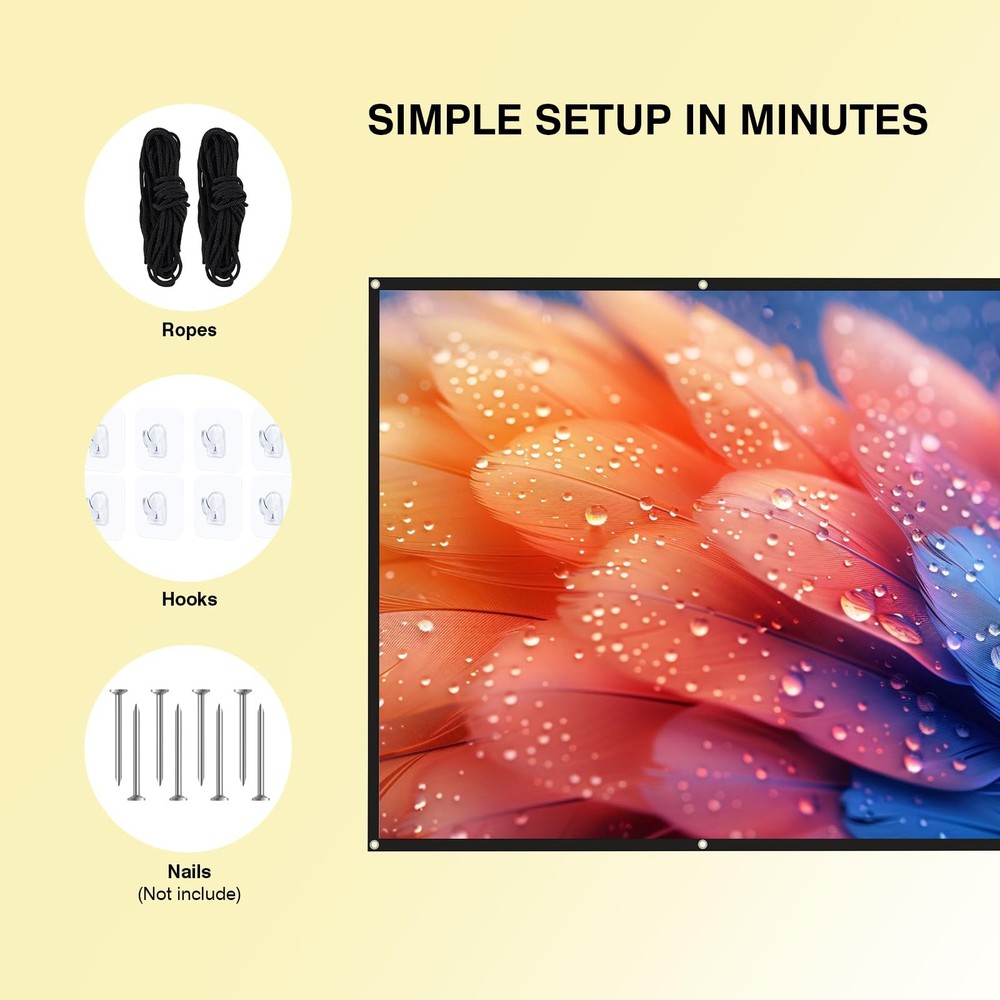 Projector Screen - 120 inch Projector Screen 16:9 Washable Foldable Portable ...
