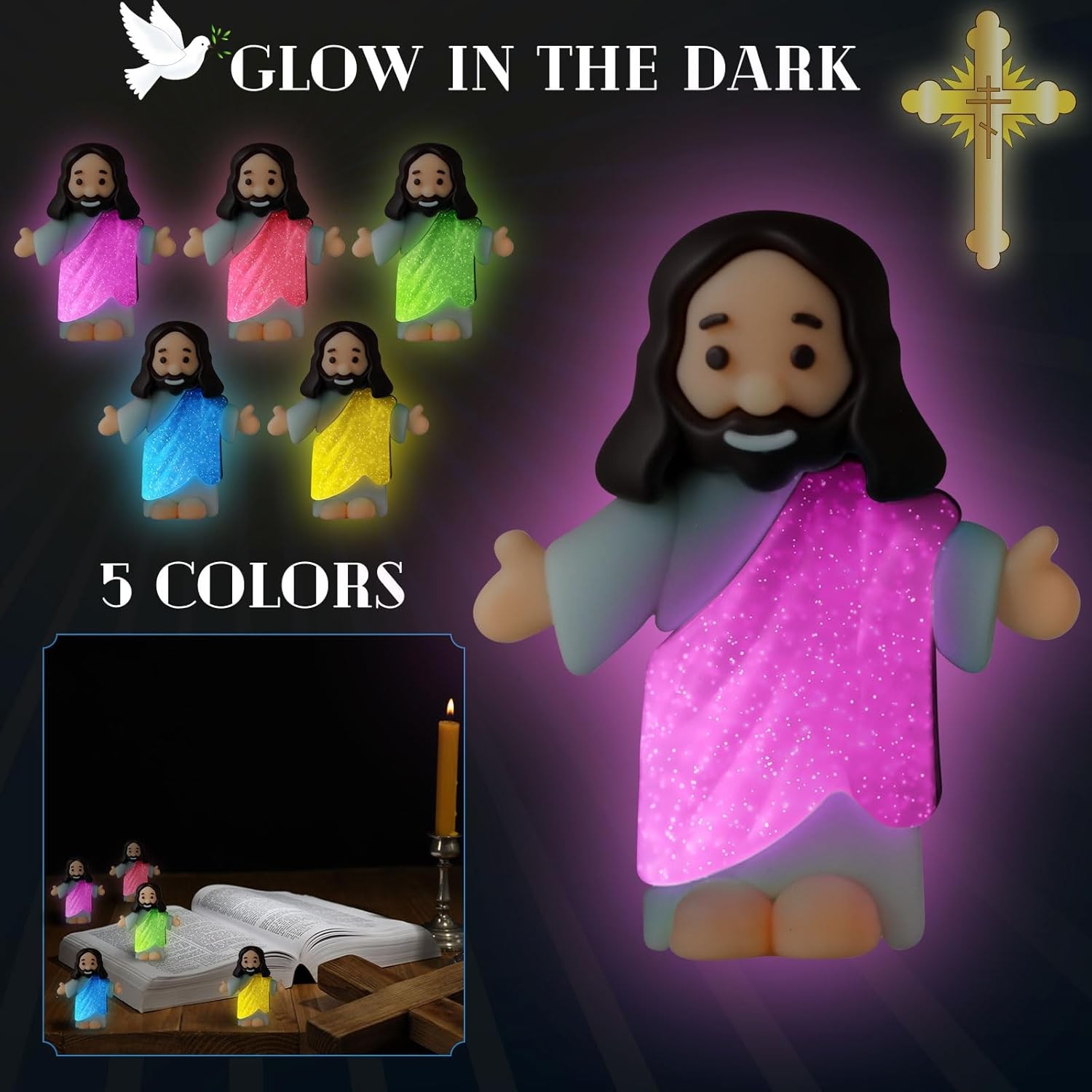 25 Pcs Little Jesus Figures Glow in The Dark Jesus Bulk Christian Gifts for Kid