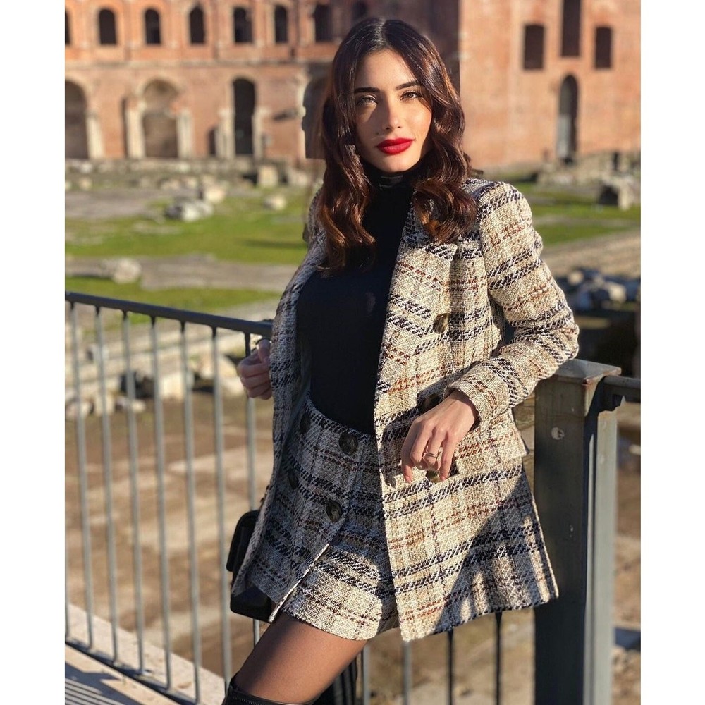 ZARA Wool-Blend Double Breasted Plaid Blazer NWT