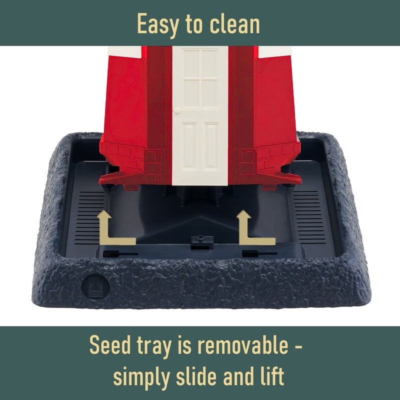 Hopper Bird Feeder Red White Lighthouse Squirrel Proof Removable Tray Easy Clean