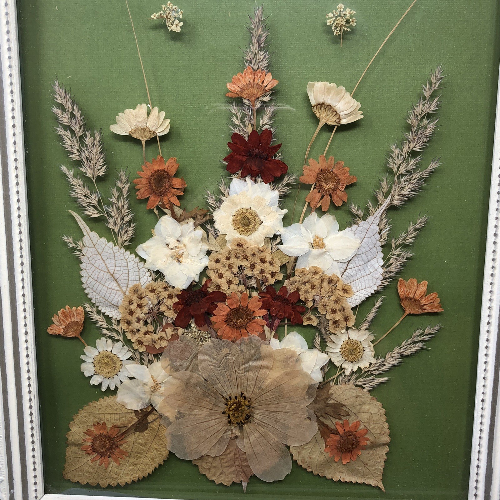 Framed Pressed Flowers Distressed Frame 10.5" x 12.5" Cottagecore Country Chic A