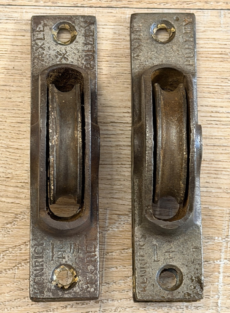 Two Antique Cast Iron, Brass Window Pulleys