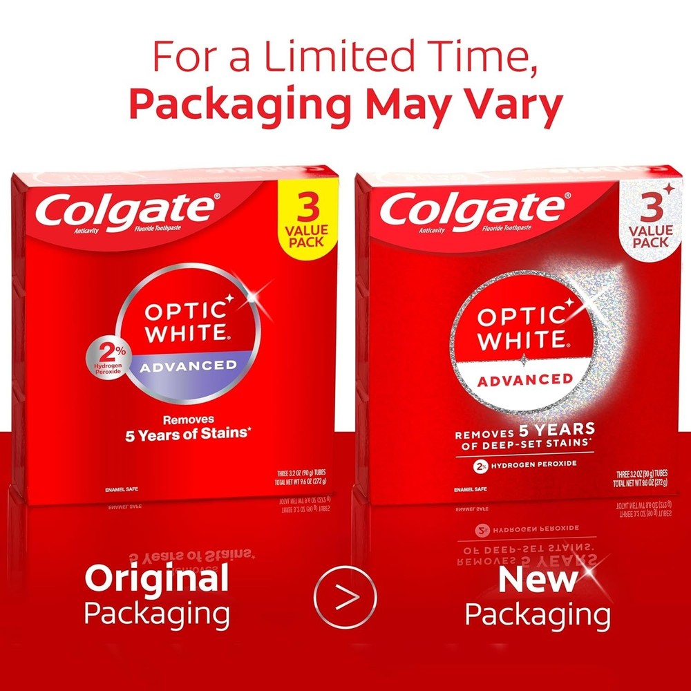 Colgate Optic White Advanced Toothpaste 3 Pack 3.2oz Whitening Mint Fluoride
