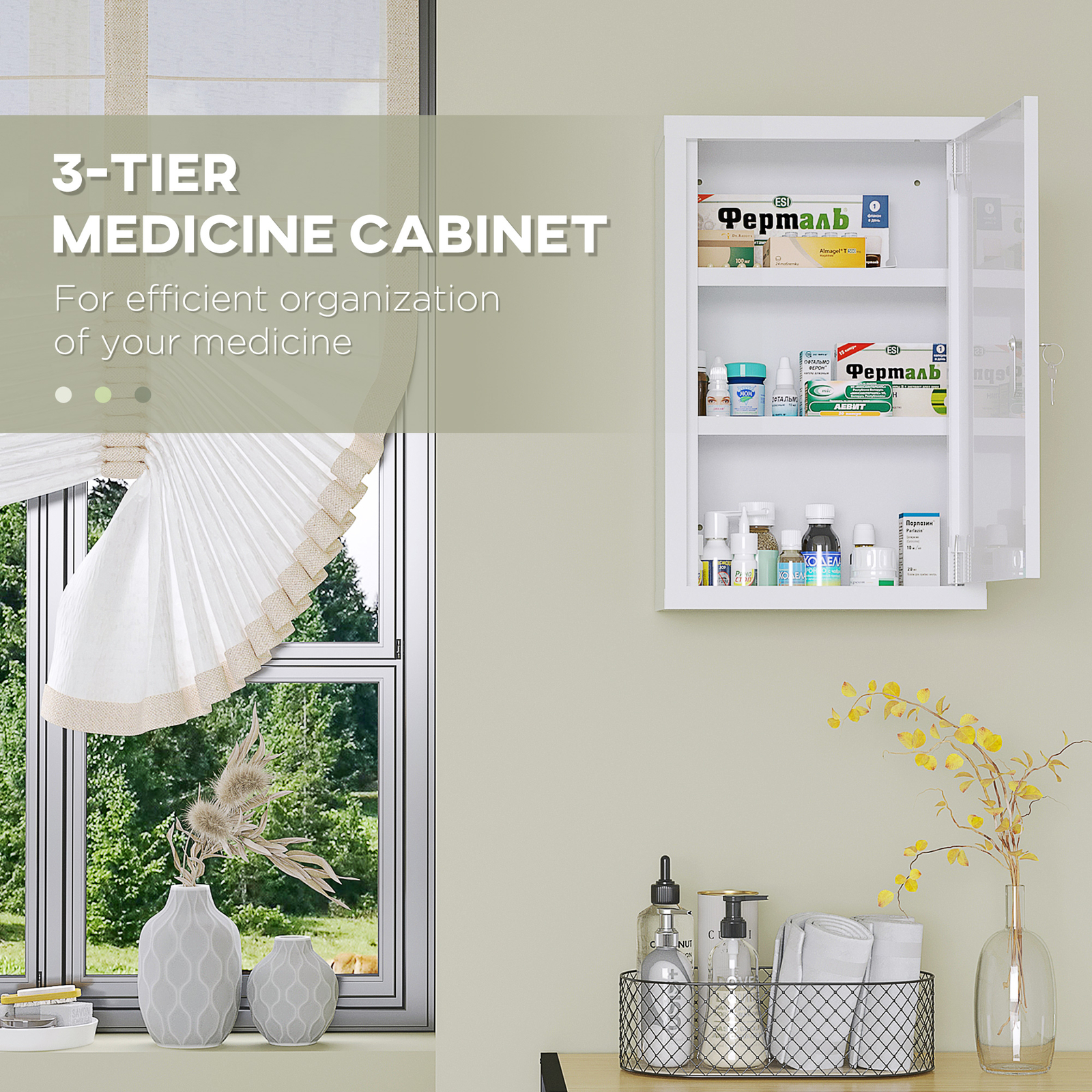 Medicine Cabinet with Lock, Storage Shelves, Locking Medical Cabinet