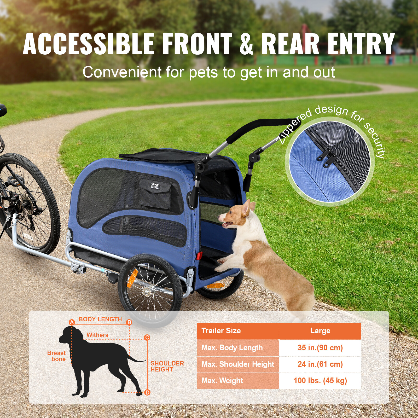VEVOR Pet Bicycle Trailer & Stroller Dog Cat Bike Carrier 100 lb Water Resistant
