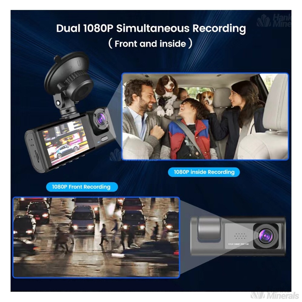 Dash Cam Car HD 1080P Front/Rear/Inside Dual Lens Video Recorder Camera G-Sensor