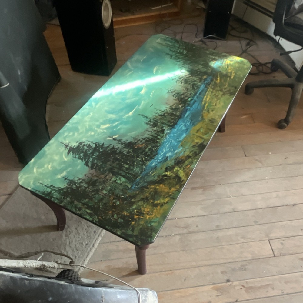 Antique Painted Multicolor Rectangular Wood Coffee Table for Living Room