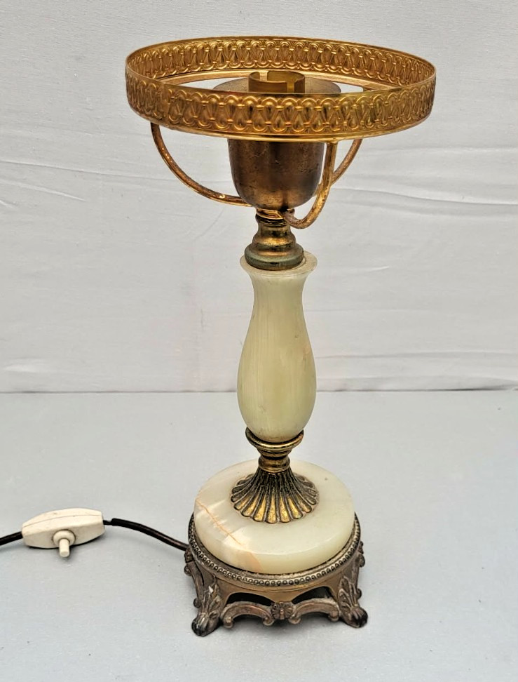 Vintage Italian Alabaster & Brass Table Lamp Column Regency Style 5-Amp Plug