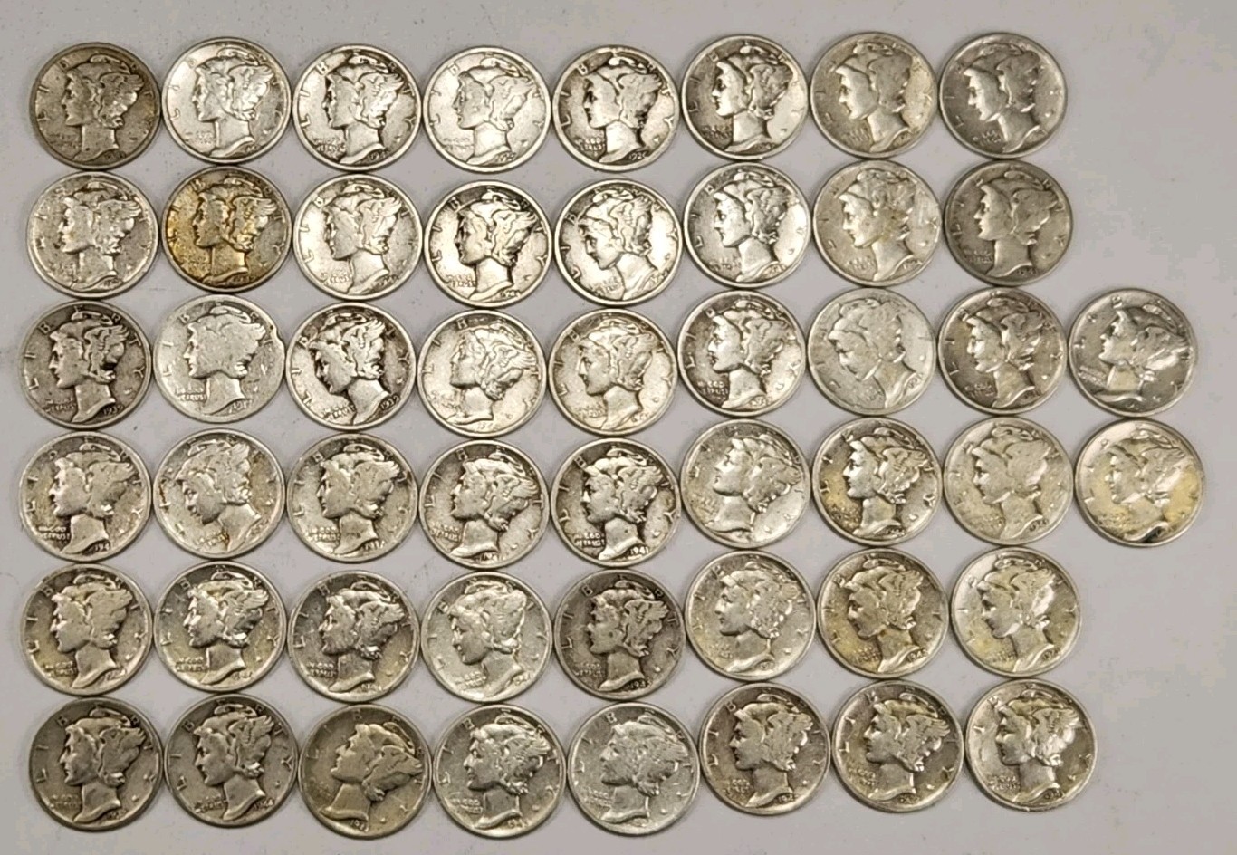 Roll of 50 Silver Mercury Dimes $5 Face Value 90% Silver Coins Mixed Dates  ELM2