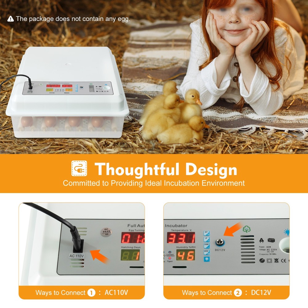 Egg Incubator 64 Eggs Fully Digital Automatic Hatcher Fit Hatching Chicken Farm