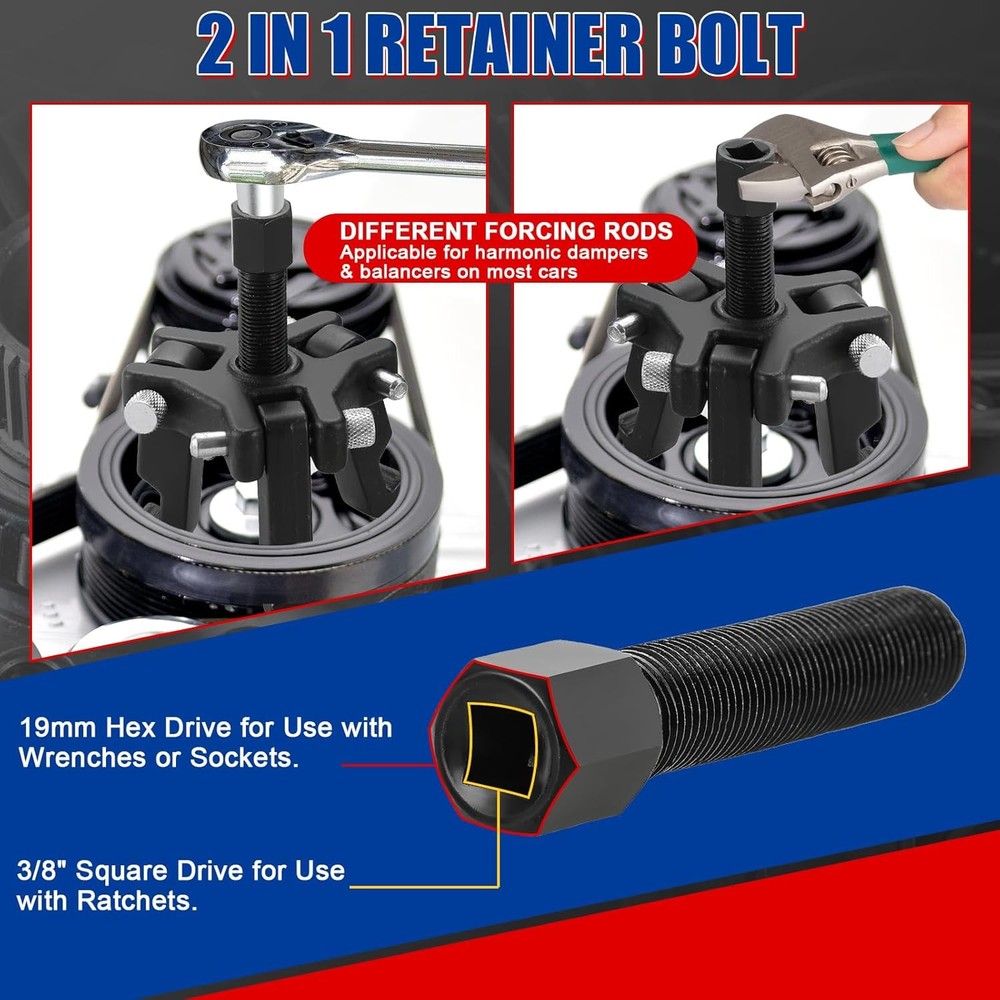 Harmonic Balancer Puller Kit, Adjustable 3-Jaw Pulley for Removing...