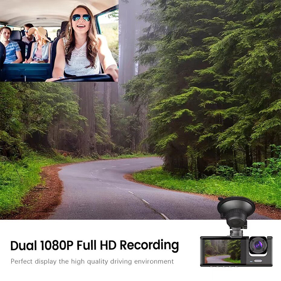 3 Camera Dash Cam Car DVR Front Rear Inside Driving Video Recorder Night Vision