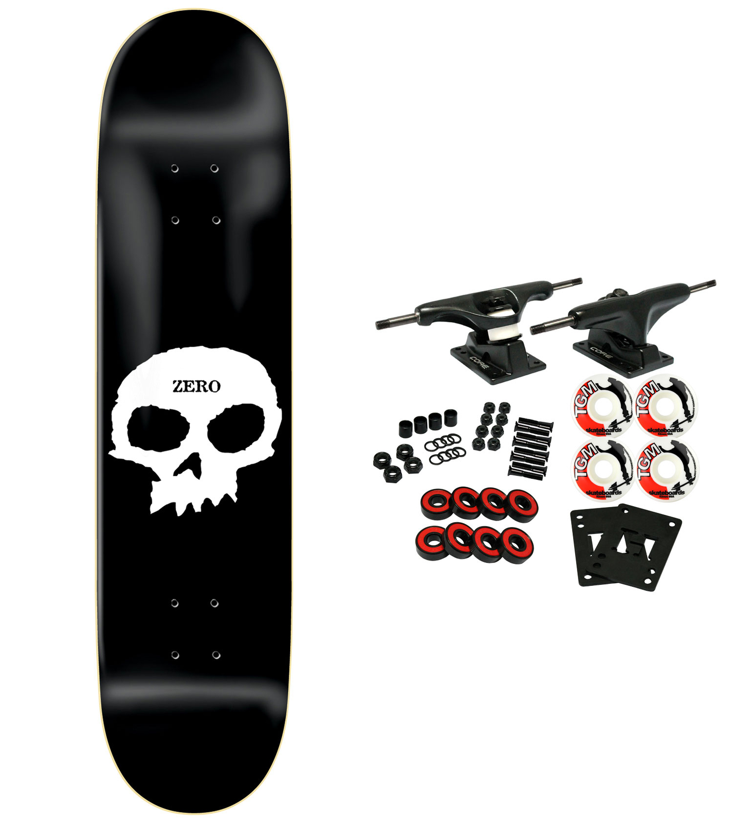 Zero Skateboard Complete Single Skull Logo Black/White 8.0"