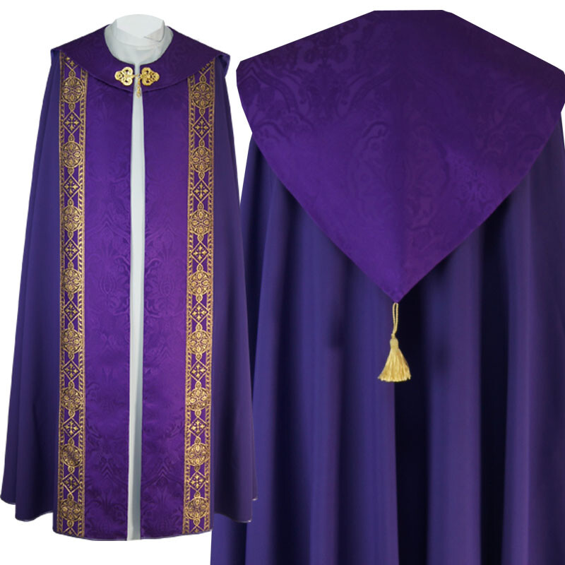 Purple Cope Gothic style vestment, Plain, Damask hood