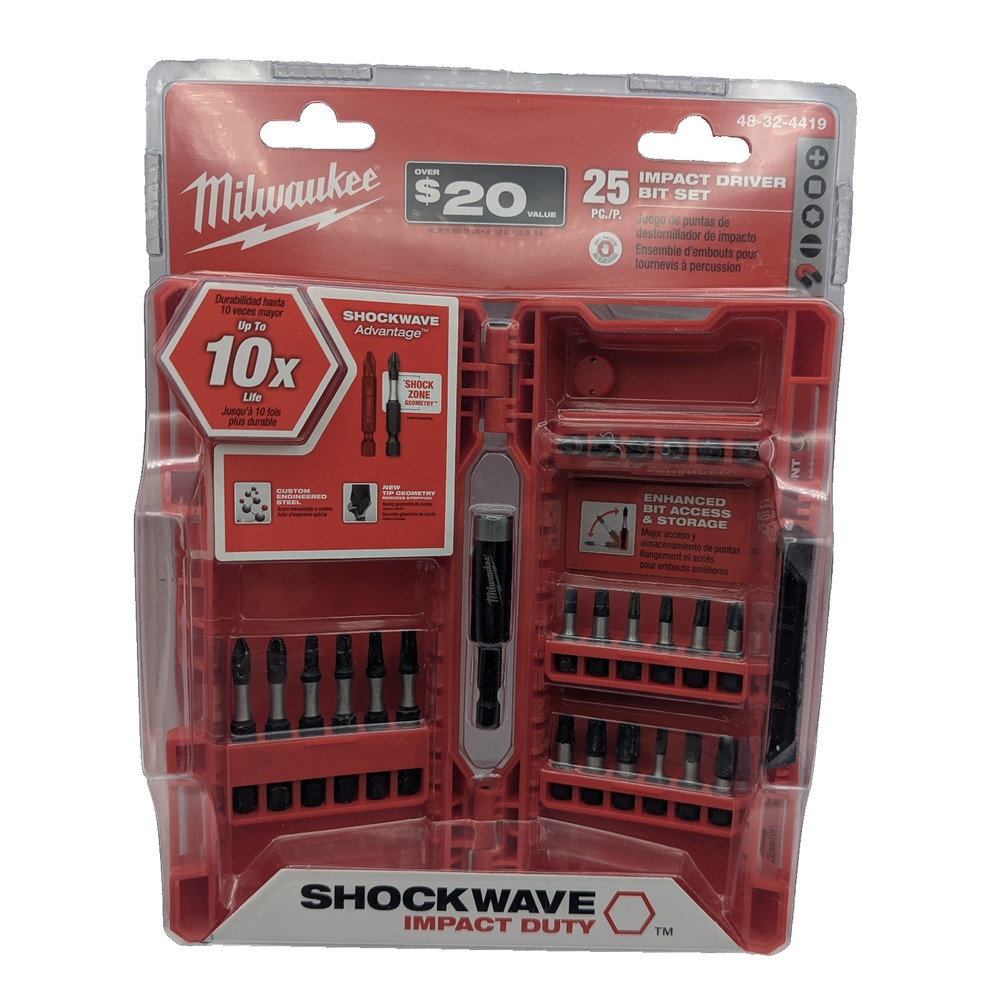 25pc Impact Driver Bit Set Milwaukee Shockwave 48-32-4419 with Case New