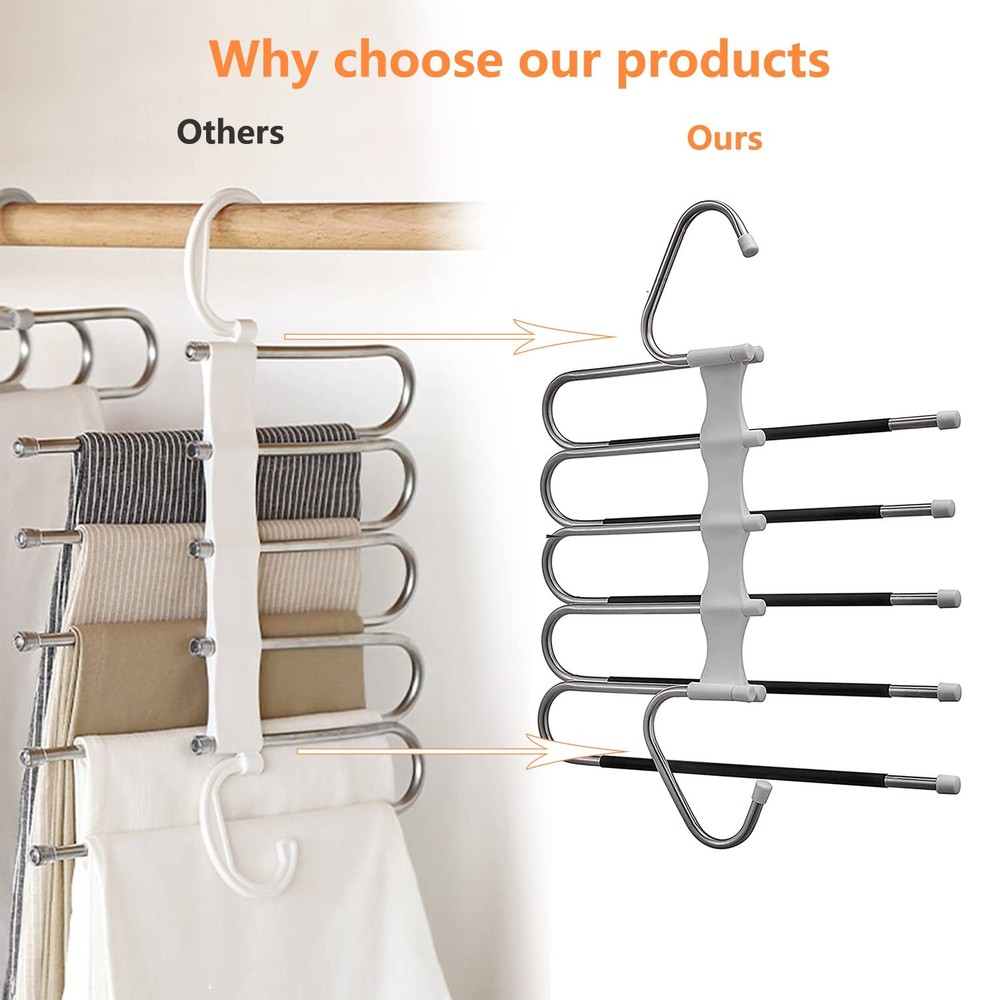 Upgrade Azeroth Pants Hangers 4 Pack Space Saving S-Type 4 Pack, White