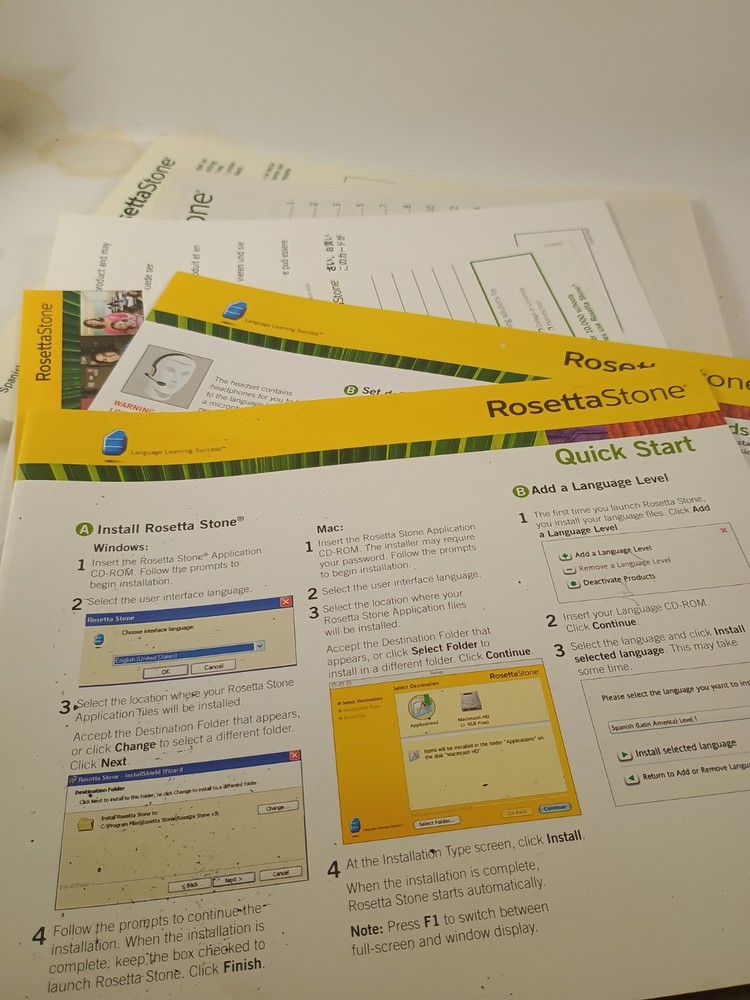 Rosetta Stone Spanish Level 1 2 &3 Version 4 CDs for PC and Mac with headset