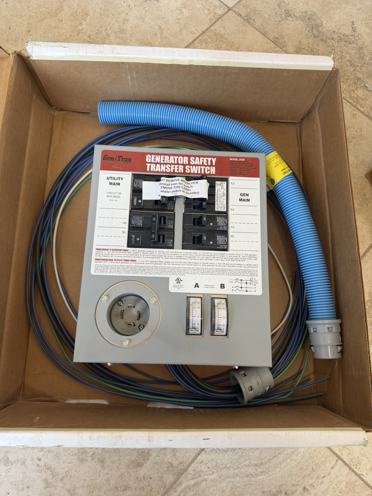 Gen Tran 5000 Watt 20 Amp 6 Circuits Generator Safety Transfer Switch Model 2026