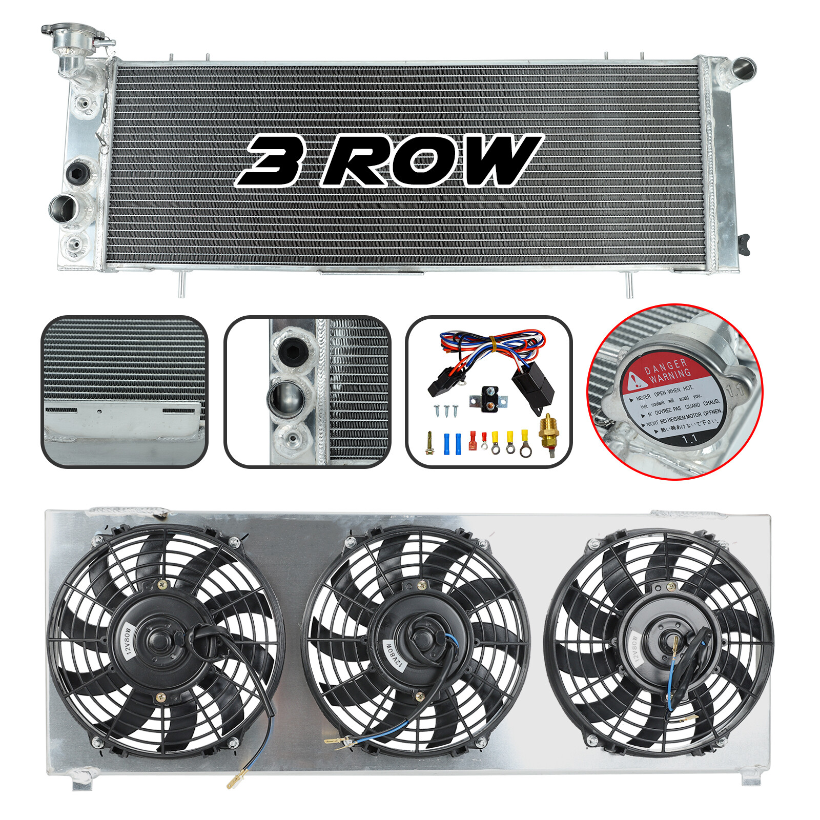 3 Row Aluminum Radiator+Shroud Fan Relay For 1991-2001 Jeep Cherokee XJ Comanche