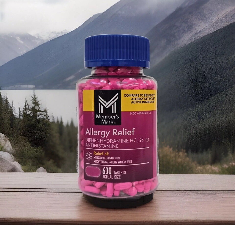 Member’s Mark Allergy Medication 600 Tabs 25mg ~ Compare 2 Benadryl -Expire 2028