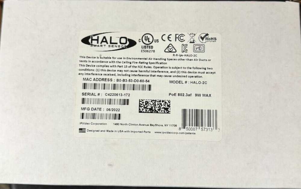 Halo Smart Sensor 2 - Vape Detector - Model: HALO-2C