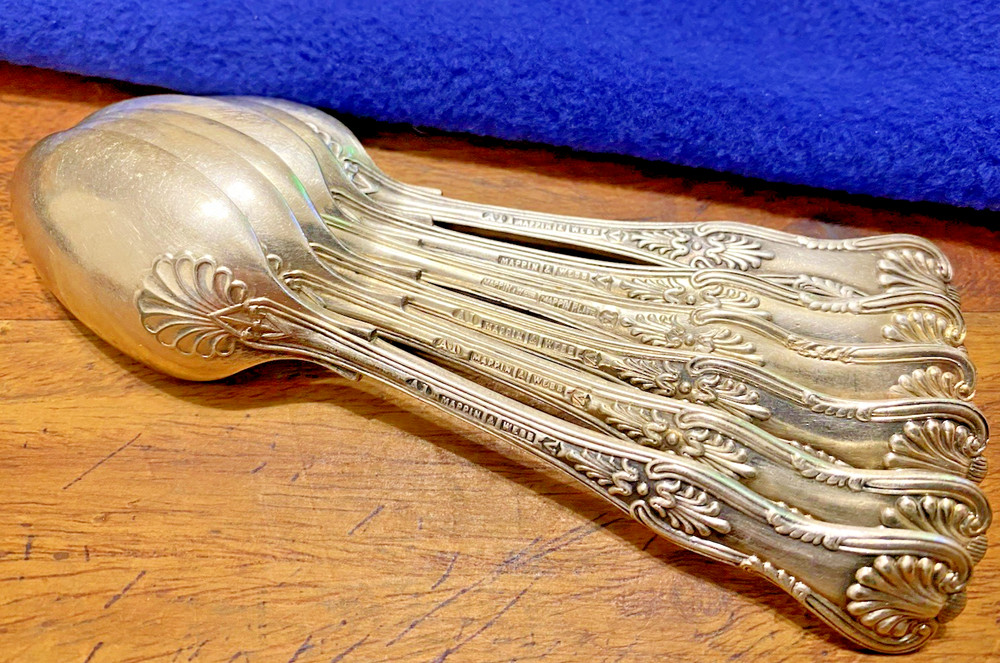 Antique Mappin & Webb Silver Plated "Kings Pattern" Tea Spoons - 13.5cm Length