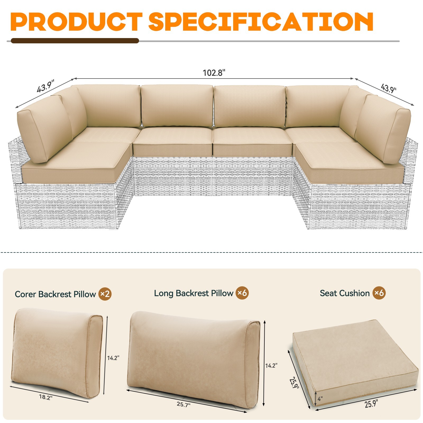 Outdoor Cushions Set Of 14 For 7 Pieces Sectional Rattan Conversation Sets