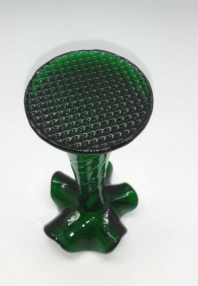 Emerald green glass ruffled top bud vase