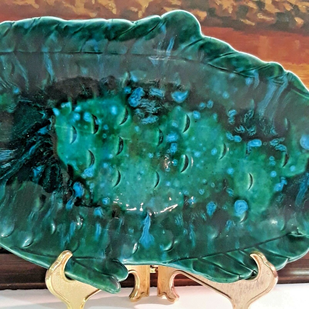 Large Hand Crafted Fish Shaped Teal Green Glazed Ceramic Serving Tray