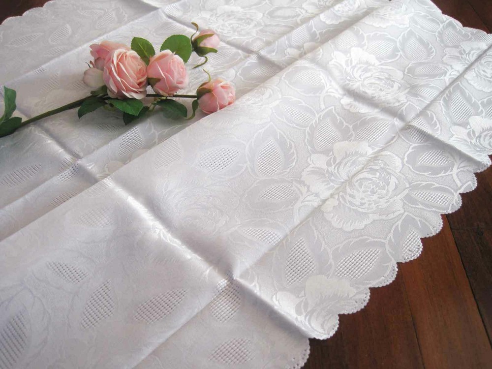 New Elegant and Pretty White Rose Square Table Cloth 90CM
