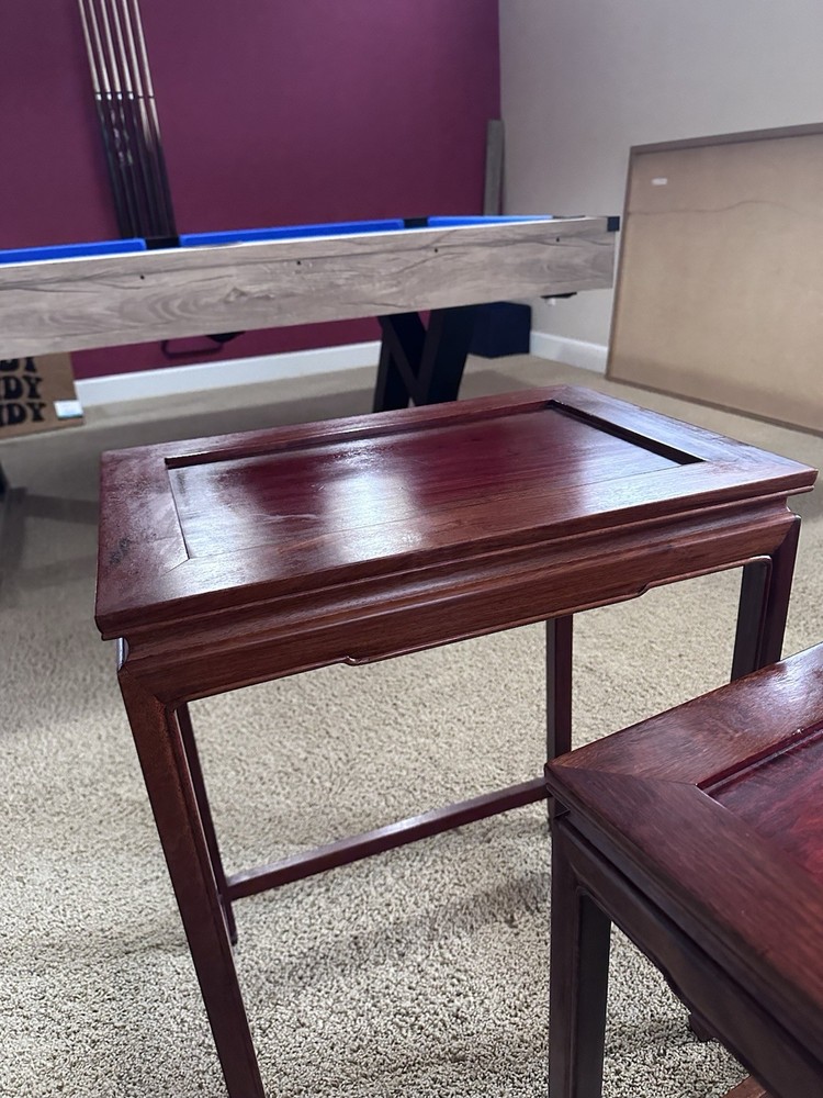 Vtg Asian Chinese Set of 3 Nesting Nested Side Tables Solid Rosewood EUC