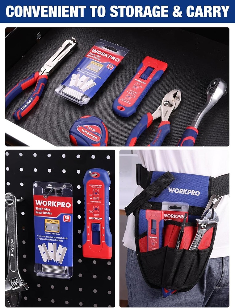 WORKPRO Retractable Razor Blade Scraper 56PC Blade Storage Cleaning Scraper Tool
