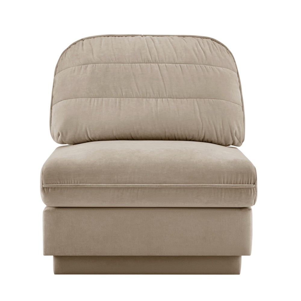Chenille Armless Sofa Chair, Single Seater w/Pillows Light Coffee Quick Assembly