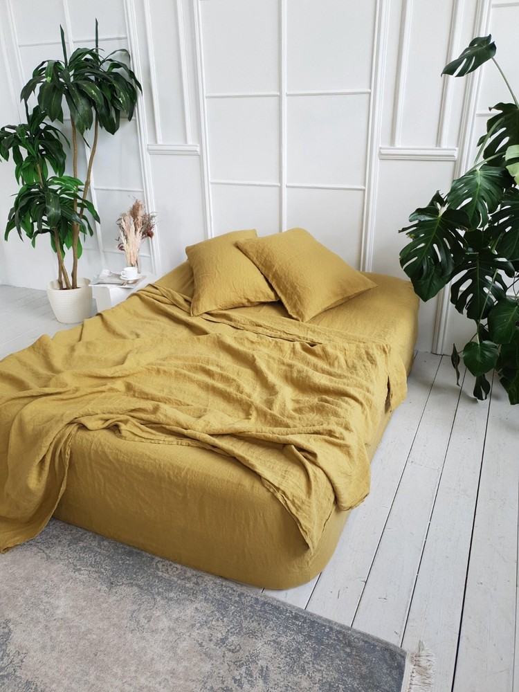 Mustard Yellow Bedsheet, Luxury Custom Sizes Flat sheet with Matching Pillowcase