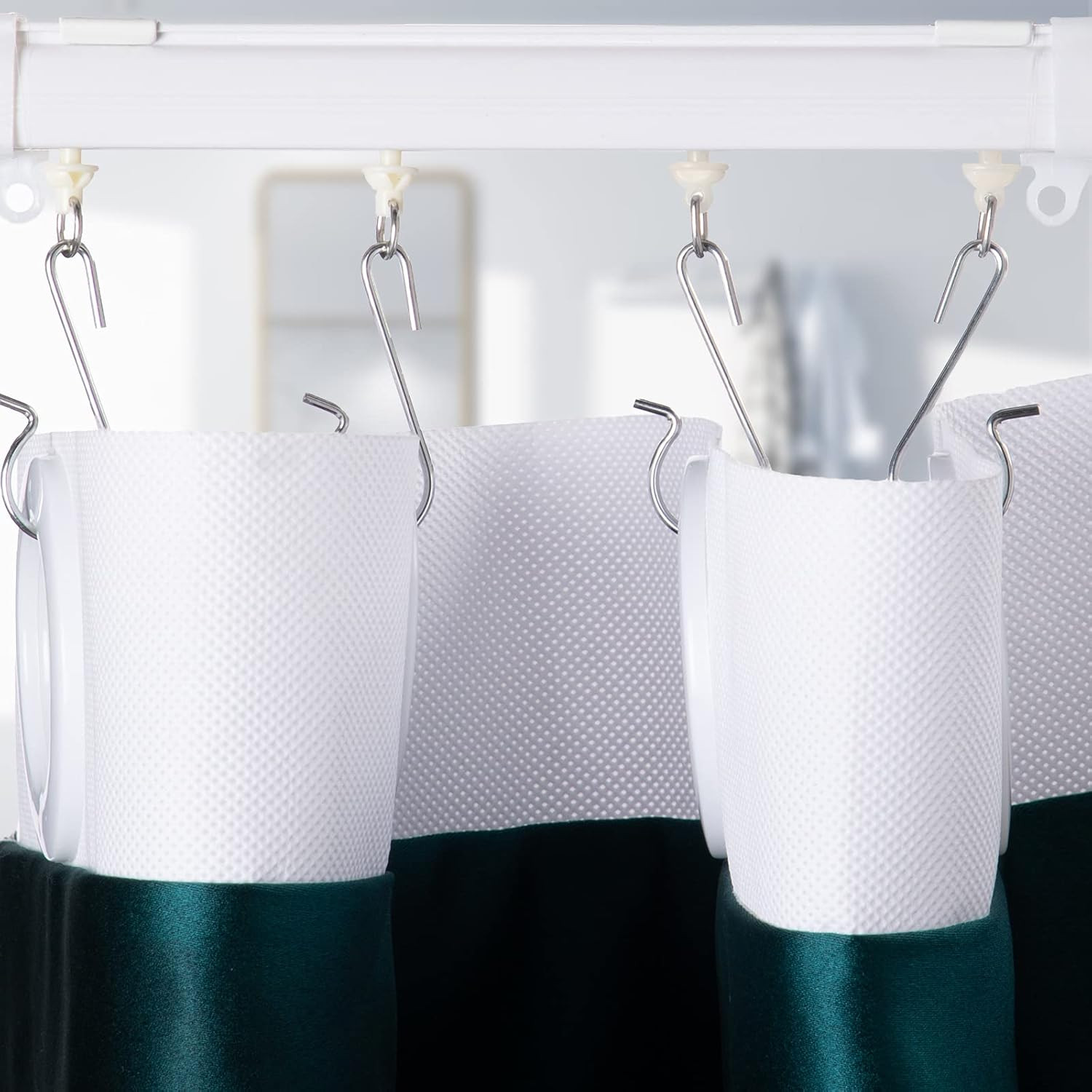 60 Pcs Shower Curtain Track Gliders Hooks Pack of 30 Pieces Hooks and 30 Pieces